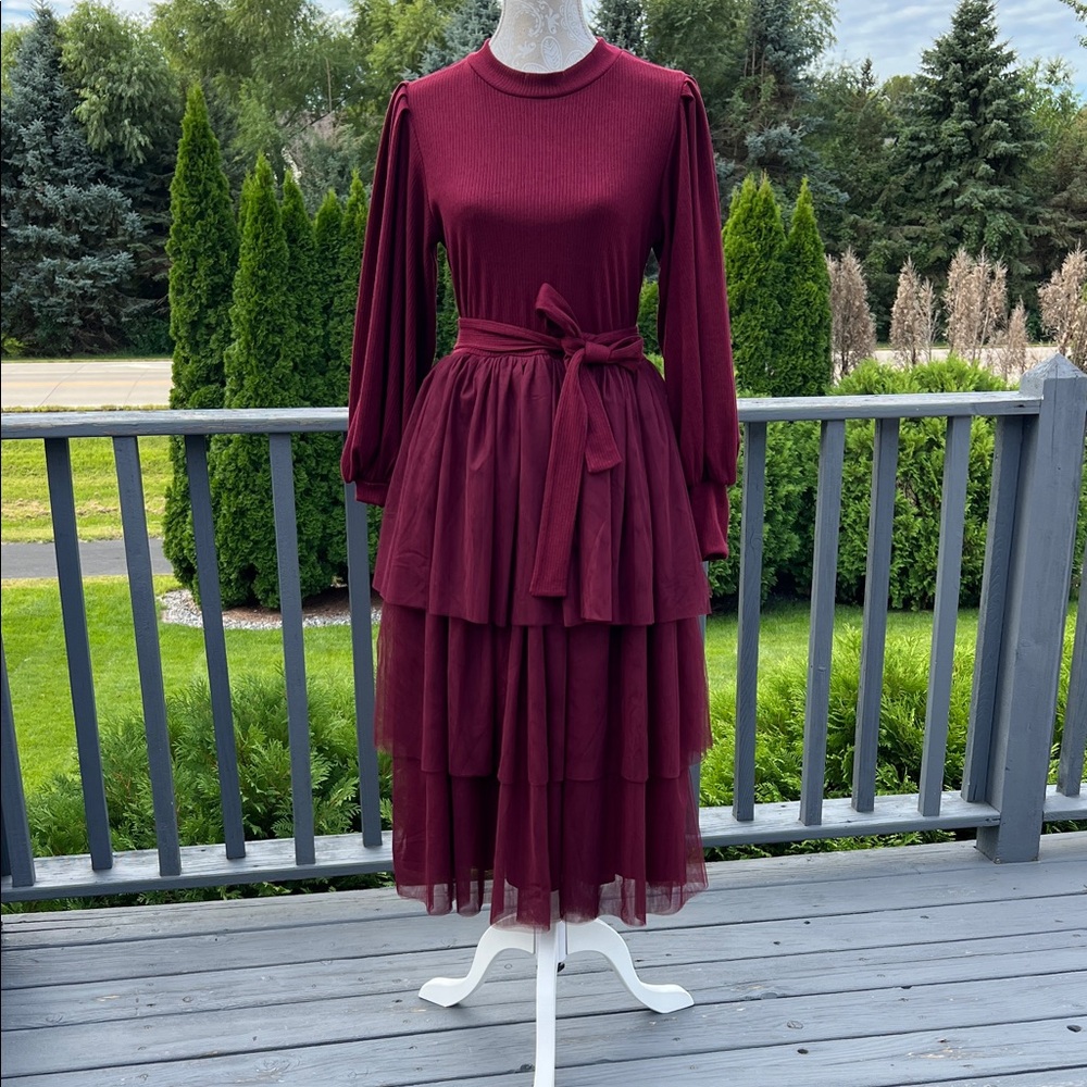 Ivy City Co Burgundy Long Sleeve Dress Sz M